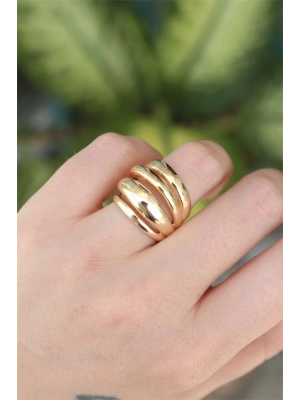 Pirinç Gold Renk Ayarlanabilir Tırtıklı Bombe Yüzük