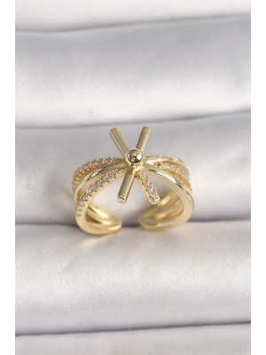 Pirinç Gold Renk Ayarlanabilir Ziron Taşlı Kadın Yüzük