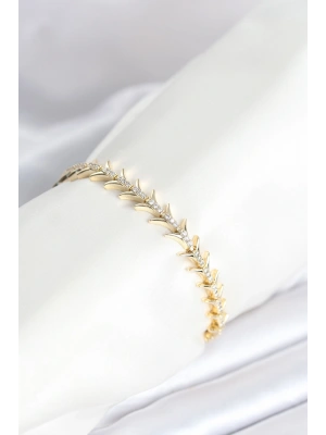 Pirinç Gold Renk Balık Sırtı Model Zirkon Taşlı Kadın Bileklik