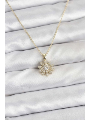 Pirinç Gold Renk Çiçek Model Kadın Kolye