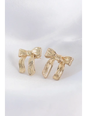 Pirinç Gold Renk Çizgi Detay Fiyonk Küpe