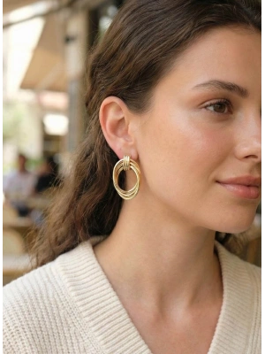 Pirinç Gold Renk Damla Model Vintage Kadın Küpe