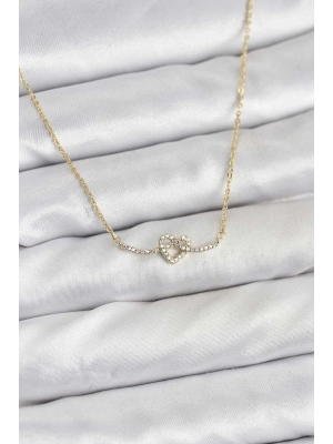 Pirinç Gold Renk Düğüm Kalp Model Kadın Kolye