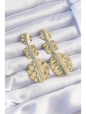 Pirinç Gold Renk Geometrik Ezme Plaka Küpe