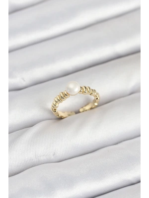 Pirinç Gold Renk Göbek İnci Model Kadın Yüzük