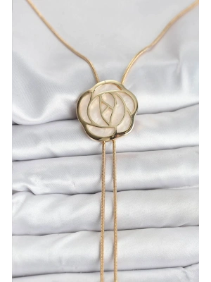 Pirinç Gold Renk Gül Model Asansörlü Kadın Kolye