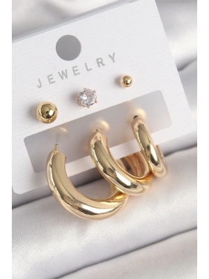 Pirinç Gold Renk Halka Model Zirkon Taşlı Topçuk Detay Kadın Küpe