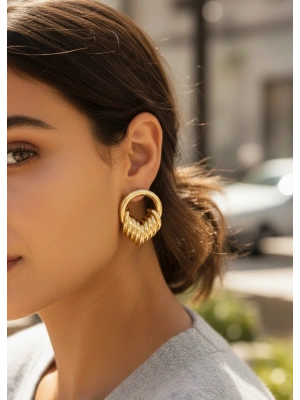 Pirinç Gold Renk Halka Sarmal Model Vintage Kadın Küpe