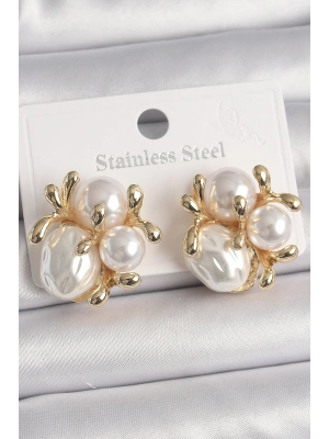 Pirinç Gold Renk İnci Tomurcuk Model Kadın Küpe