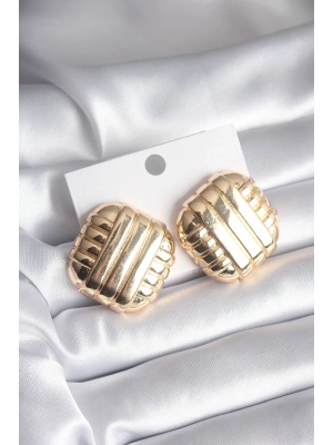 Pirinç Gold Renk İşleme Detay Kadın Küpe