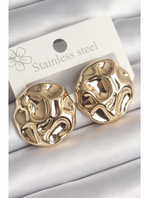 Pirinç Gold Renk İşlemeli Daire Plaka Model Kadın Küpe