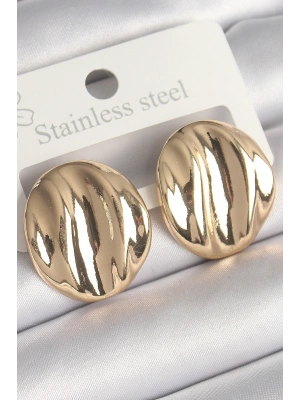 Pirinç Gold Renk İşlemeli Daire Plaka Model Kadın Küpe