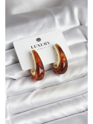 Pirinç Gold Renk Kahverengi Vintage Kadın Küpe