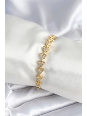 Pirinç Gold Renk Kalp Model Kadın Bileklik
