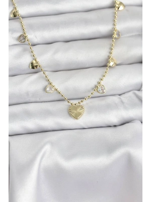 Pirinç Gold Renk Kalp Model Kadın Kolye