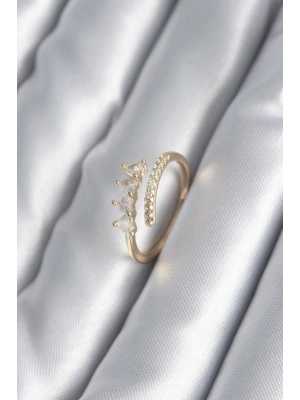 Pirinç Gold Renk Kalp Zirkon Taş Detay Kadın Yüzük