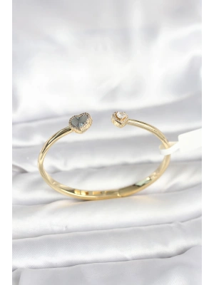 Pirinç Gold Renk Kalpli Model Kadın Kelepçe Bileklik