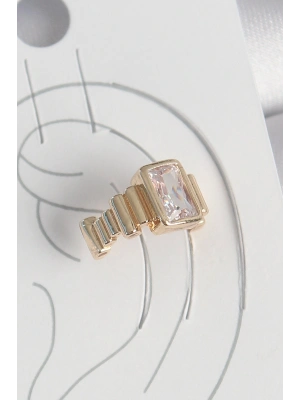 Pirinç Gold Renk Kare Zirkon Taşlı Kadın Kıkırdak Küpe