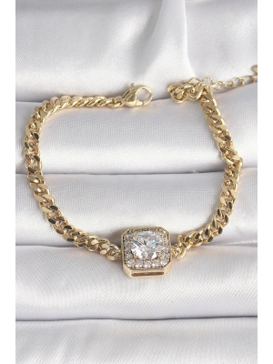 Pirinç Gold Renk Kare Zirkon Taşlı Xuping Exclusive VIP Seri Kadın Bileklik