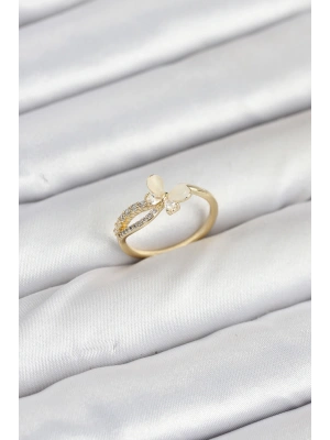 Pirinç Gold Renk Kelebek Zirkon Taşlı Kadın Yüzük