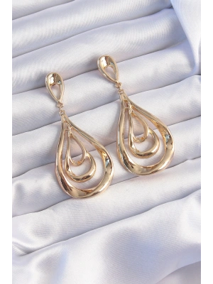 Pirinç Gold Renk Kıvrımlı Damla Görünüm Sallantılı Küpe