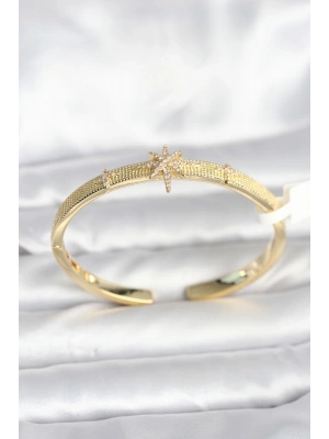 Pirinç Gold Renk Kutup Yıldızı Model Kadın Kelepçe Bileklik