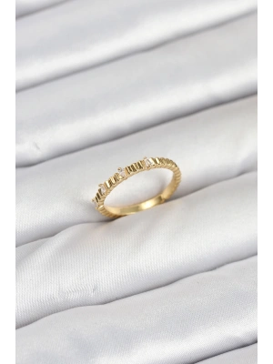 Pirinç Gold Renk Lazer Kesim Kadın Yüzük