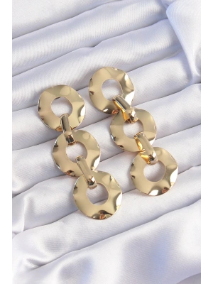 Pirinç Gold Renk Oval Ayna Model Sallantılı Küpe