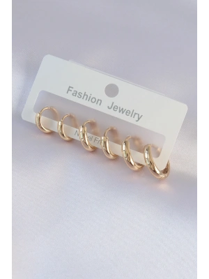 Pirinç Gold Renk Oval Küpe Seti