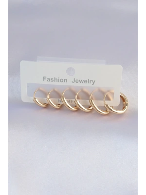 Pirinç Gold Renk Oval Küpe Seti