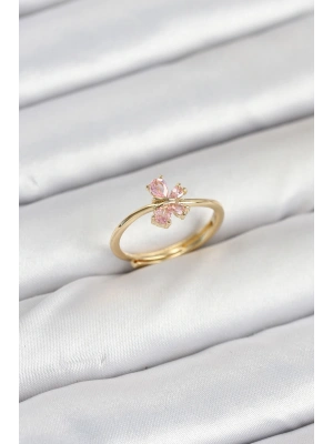 Pirinç Gold Renk Pembe Kelebek Kadın Yüzük