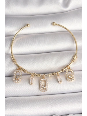 Pirinç Gold Renk Sallantı Zirkon Taşlı Messika Figür Charm Kadın Bileklik