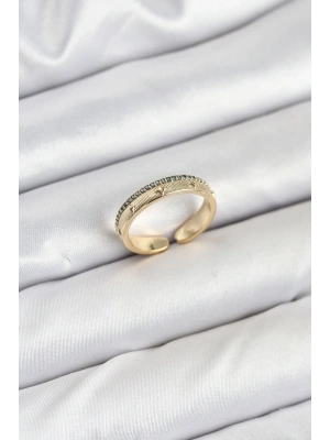 Pirinç Gold Renk Sıralı Zirkon Taşlı Kutup Yıldızı Model Kadın Yüzük