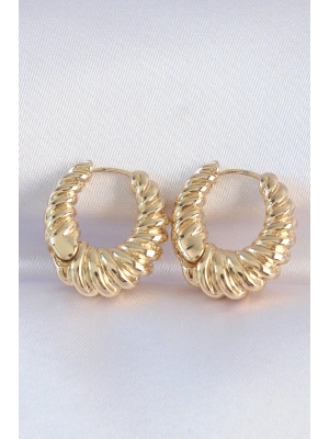 Pirinç Gold Renk Tırtık Detay Bombeli Halka Küpe