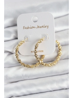 Pirinç Gold Renk Tırtıklı Halka Model Kadın Küpe