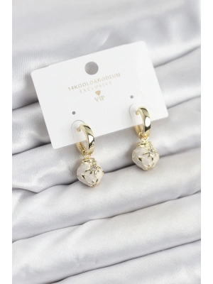 Pirinç Gold Renk Topçuk Model Mineli Halka Kadın Küpe