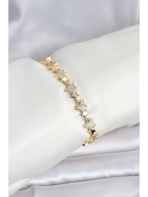 Pirinç Gold Renk VIP Seri Yıldız Model Zirkon Taşlı Kadın Bileklik