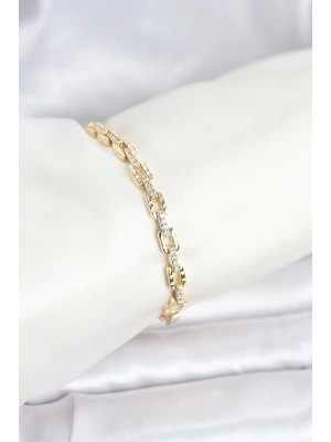Pirinç Gold Renk VIP Seri Zincir Model Zirkon Taşlı Kadın Bileklik