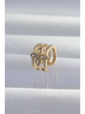 Pirinç Gold Renk Yonca Earcuff Küpe
