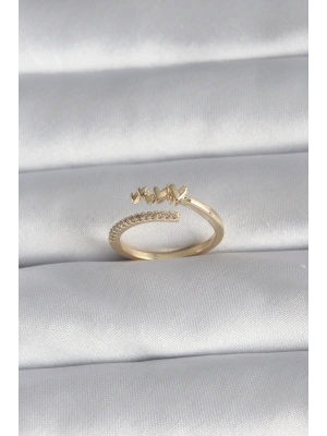 Pirinç Gold Renk Zirkon Taş Detay Kalp Model Kadın Yüzük