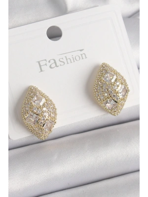 Pirinç Gold Renk Zirkon Taş İşlemeli Damla Model Kadın Küpe