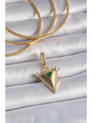 Pirinç Gold Renk Zirkon Taşlı 3D Üçgen Model Ajda Charm