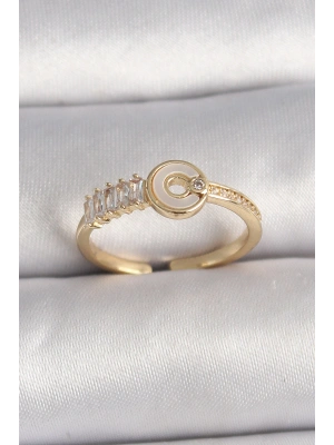 Pirinç Gold Renk Zirkon Taşlı Ayarlanabilir Kadın Yüzük