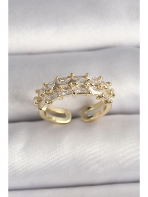 Pirinç Gold Renk Zirkon Taşlı Ayarlanabilir Yüzük