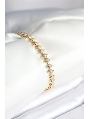 Pirinç Gold Renk Zirkon Taşlı Baklava Model Kadın Bileklik