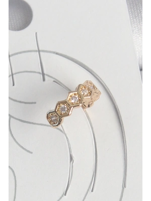 Pirinç Gold Renk Zirkon Taşlı Bal Peteği Model Kadın Kıkırdak Küpe