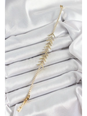 Pirinç Gold Renk Zirkon Taşlı Balık Sırtı Kadın Bileklik