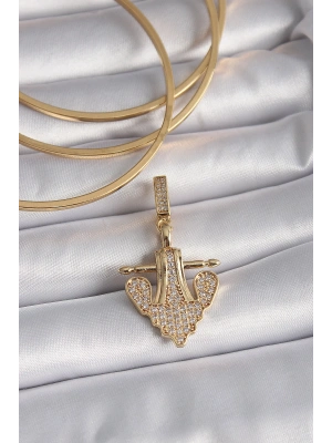 Pirinç Gold Renk Zirkon Taşlı Çapa Model Ajda Charm