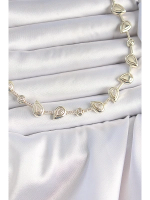 Pirinç Gold Renk Zirkon Taşlı Damla Model VIP Seri Exclusive Kadın Kolye