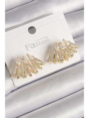 Pirinç Gold Renk Zirkon Taşlı Deniz Kabuğu Model Kadın Küpe